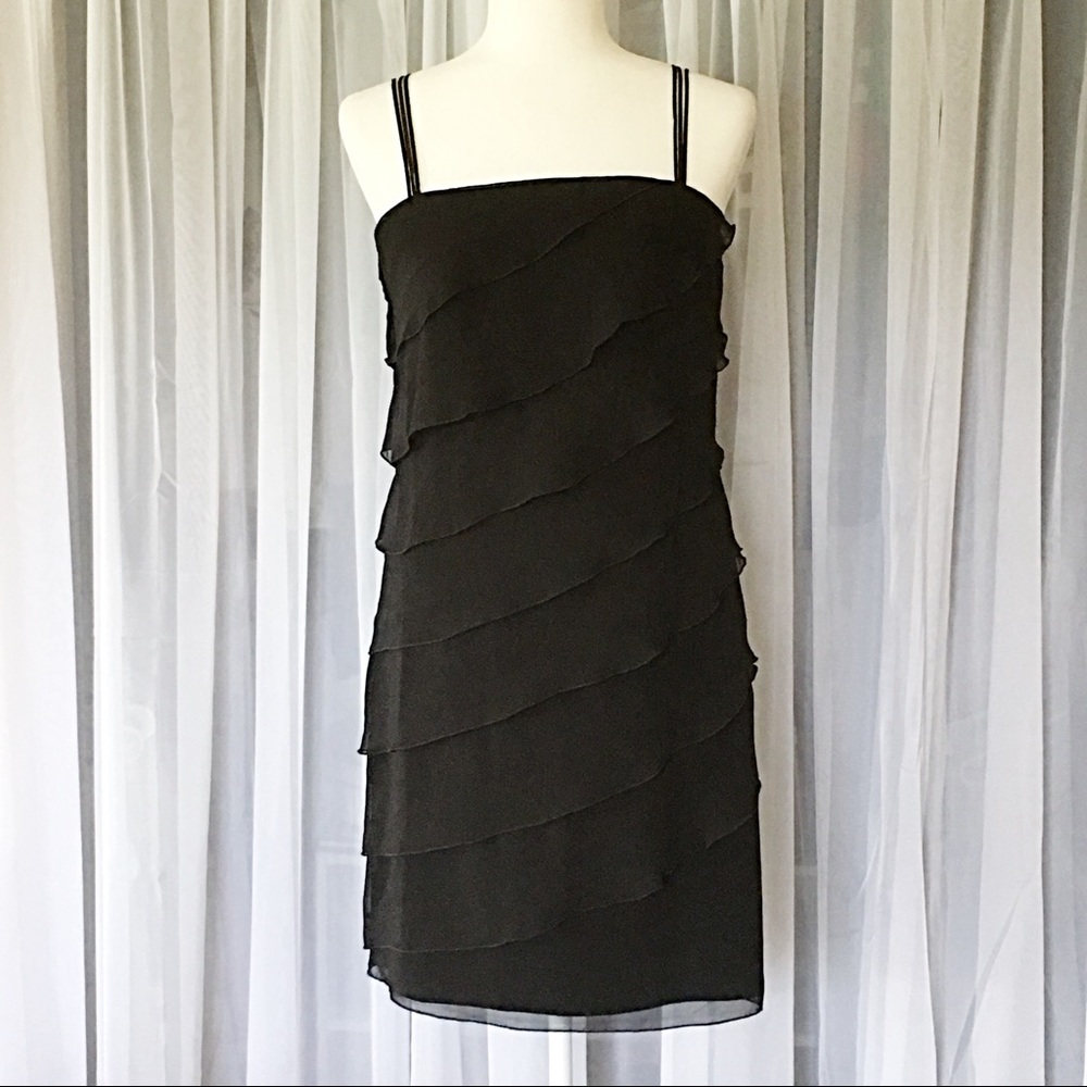 🔥White House Black Market Tier Ruffle Black Dress
